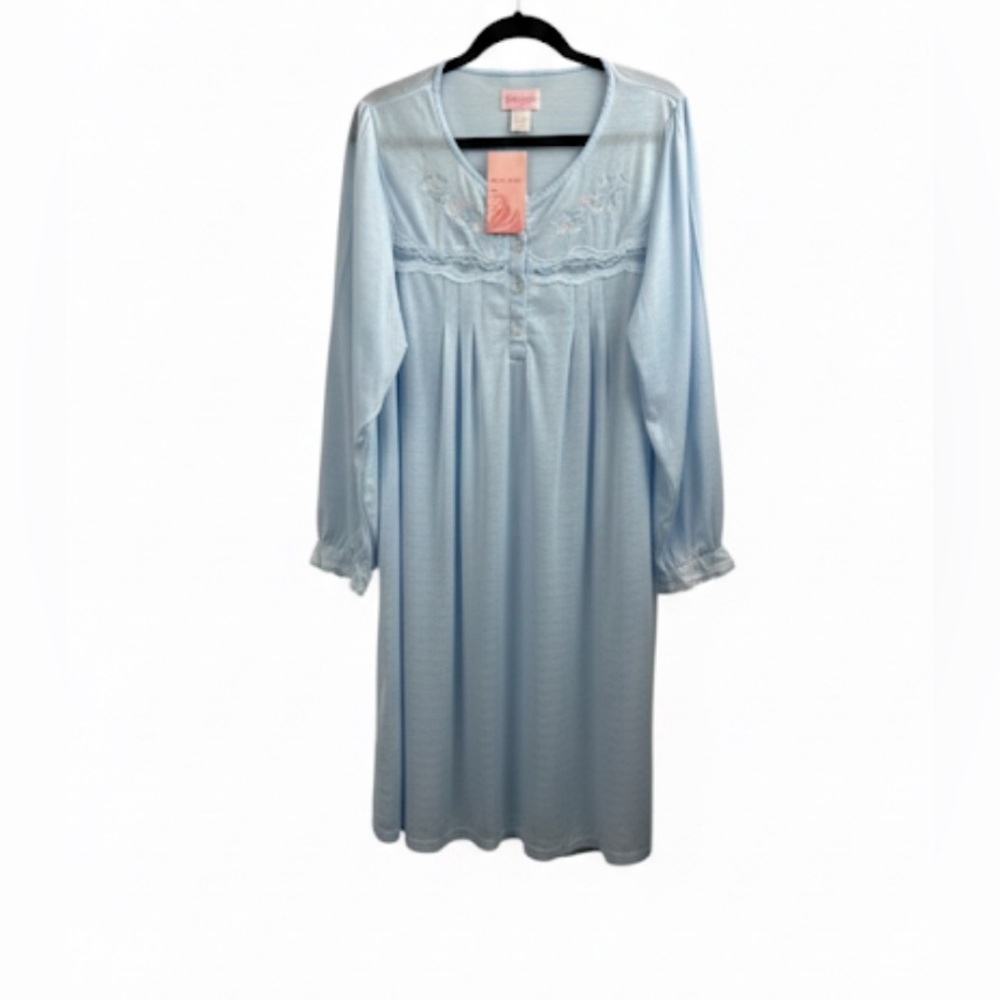 NWT Soft Blue Embroidered  Long Sleeve Nightgown